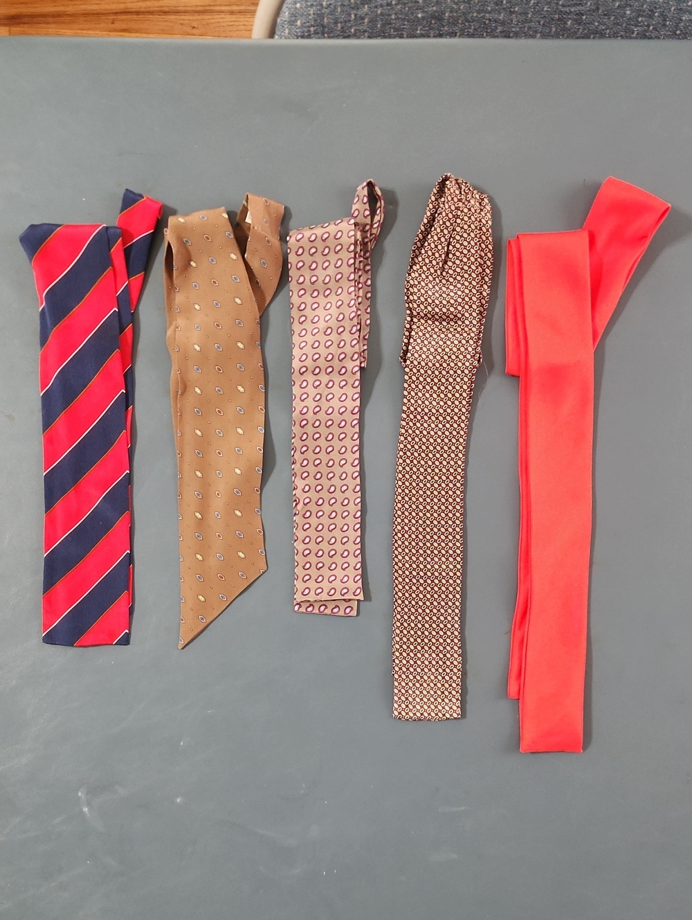 Vintage Silk Women's Twilly Skinny Neck Scarves Ponytail Ties (Lot Of 5)